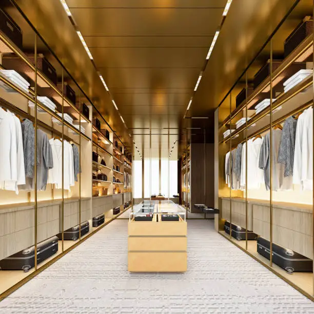 Luxury walk-in closet cabinet with modern finishes, showcasing KBR Closet’s stylish storage solutions.