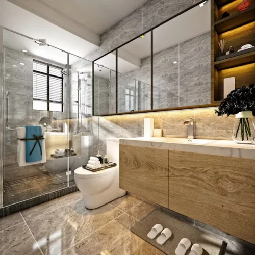 Custom closets for bathroom storage.