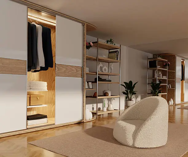 Reach-in closets for smart home storage in bedroom